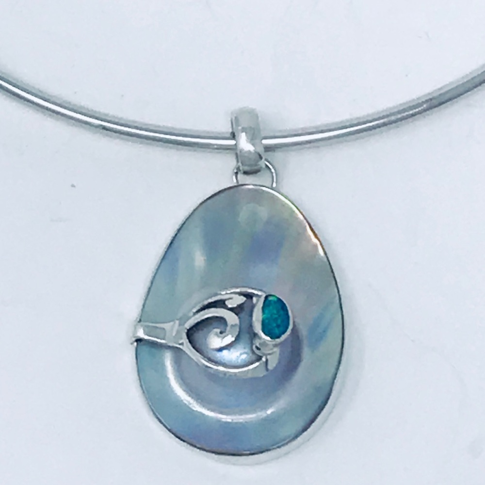 2” Opal Blister Pearl Mabe Sterling Silver Pendant